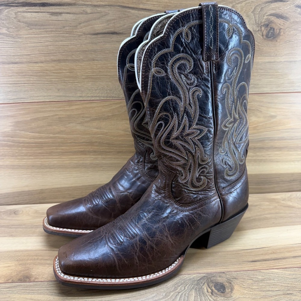 Ariat Brown Embroidered Leather Western Ankle Boots - Picture 3 of 12